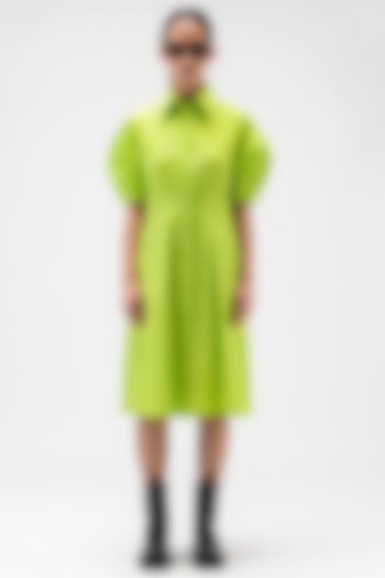 Lime Green Cotton Poplin Shirt Dress by Genes Lecoanet Hemant