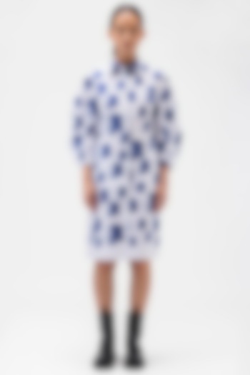 Blue Cotton Poplin Printed Shirt Dress by Genes Lecoanet Hemant at Pernia's Pop Up Shop