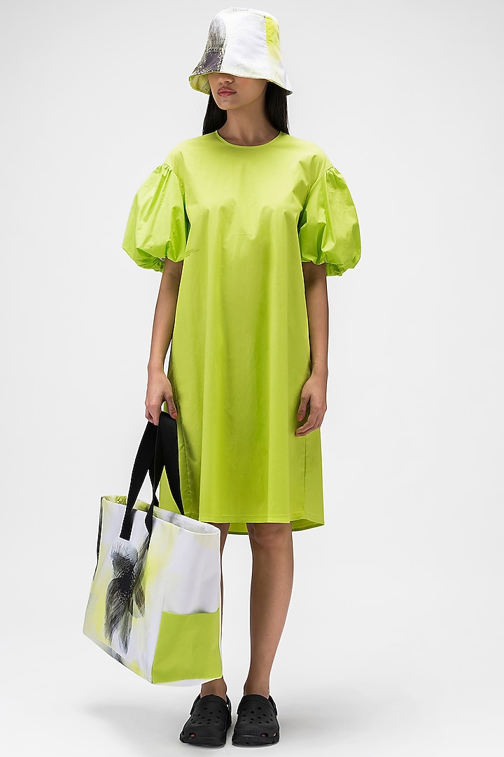 Lime Green Cotton Poplin Dress by Genes Lecoanet Hemant