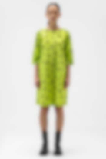 Lime Green Cotton Poplin Printed Dress by Genes Lecoanet Hemant
