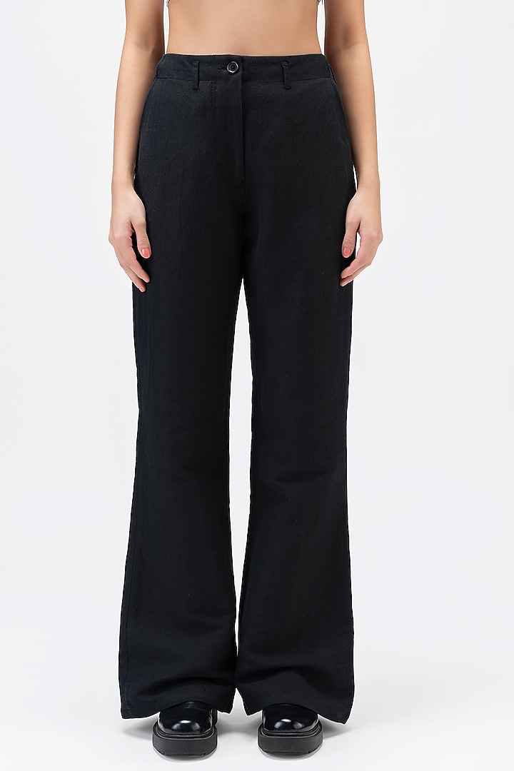Black Linen Herringbone Trousers by Genes Lecoanet Hemant at Pernia's Pop Up Shop