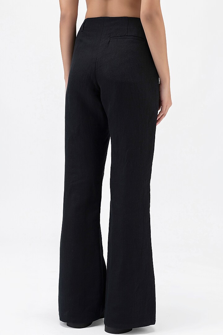 Black Linen Herringbone Trousers by Genes Lecoanet Hemant at Pernia's Pop Up Shop