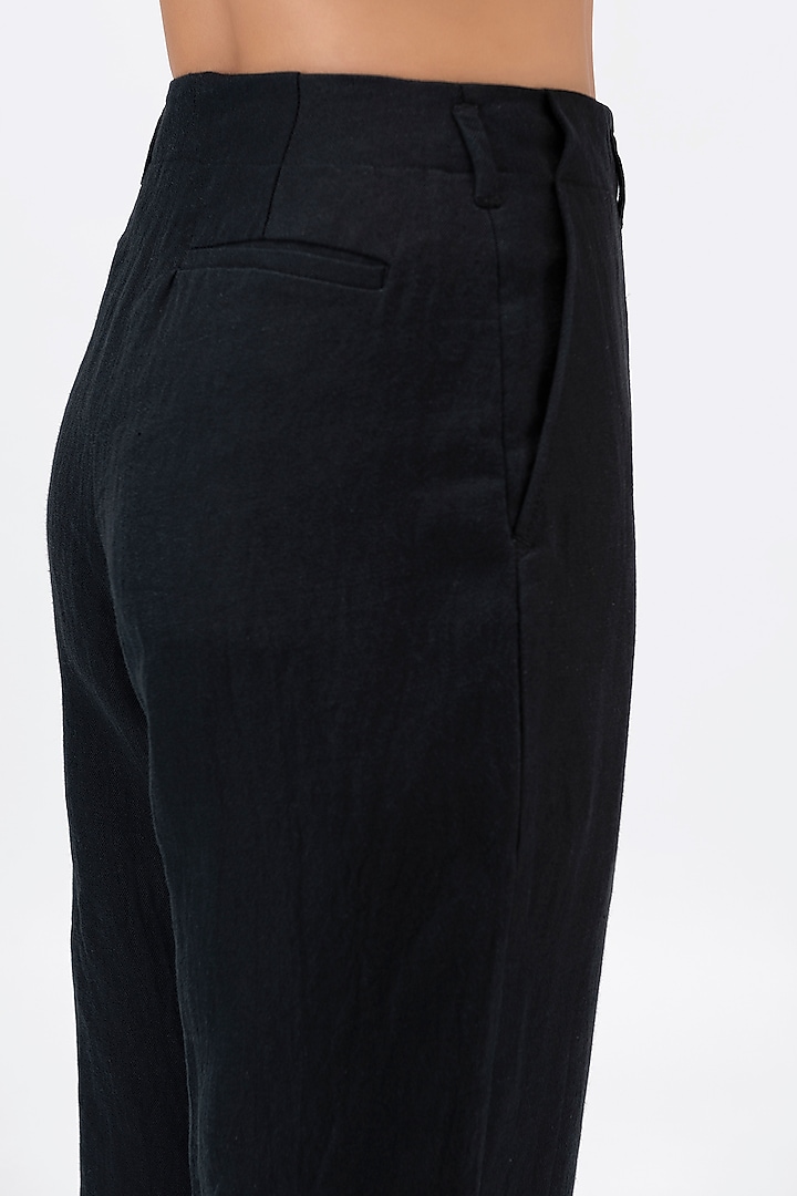 Black Linen Herringbone Trousers by Genes Lecoanet Hemant at Pernia's Pop Up Shop