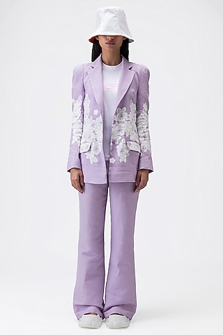 Lilac Linen Herringbone Trousers by Genes Lecoanet Hemant