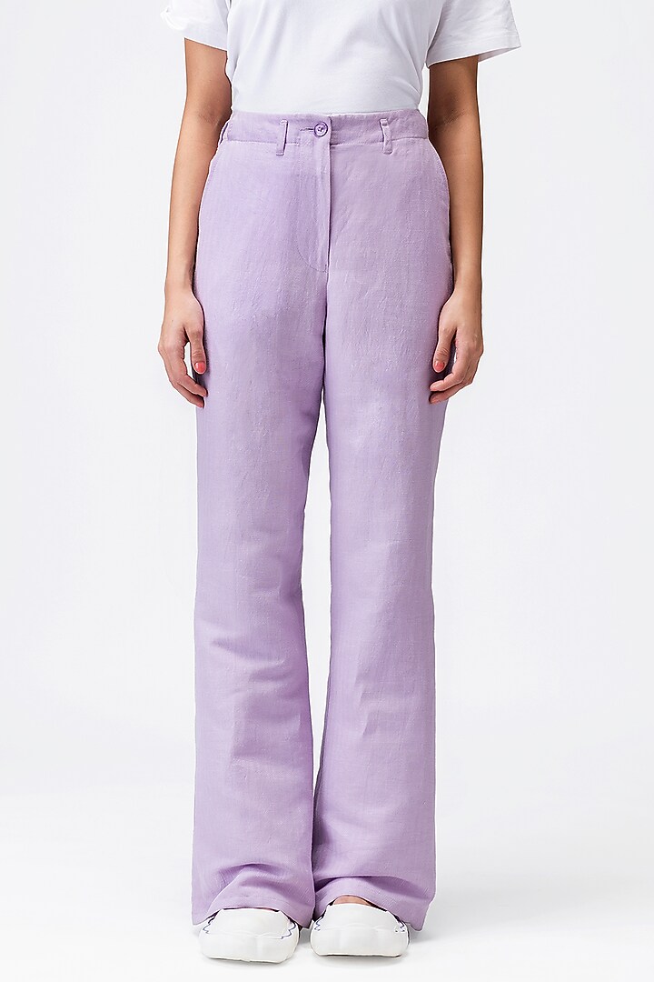Lilac Linen Herringbone Trousers by Genes Lecoanet Hemant at Pernia's Pop Up Shop