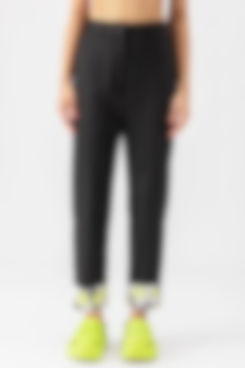 Black Cotton Twill Lycra Pants by Genes Lecoanet Hemant at Pernia's Pop Up Shop