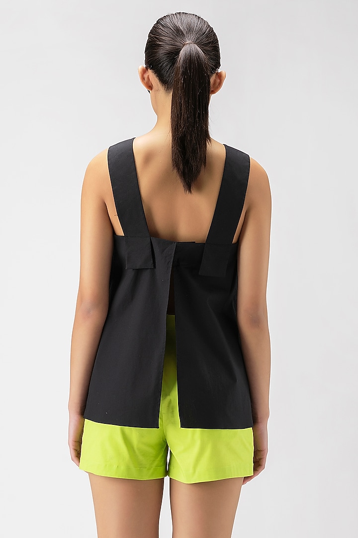 Black Cotton Poplin Floral Embroidered Top by Genes Lecoanet Hemant at Pernia's Pop Up Shop