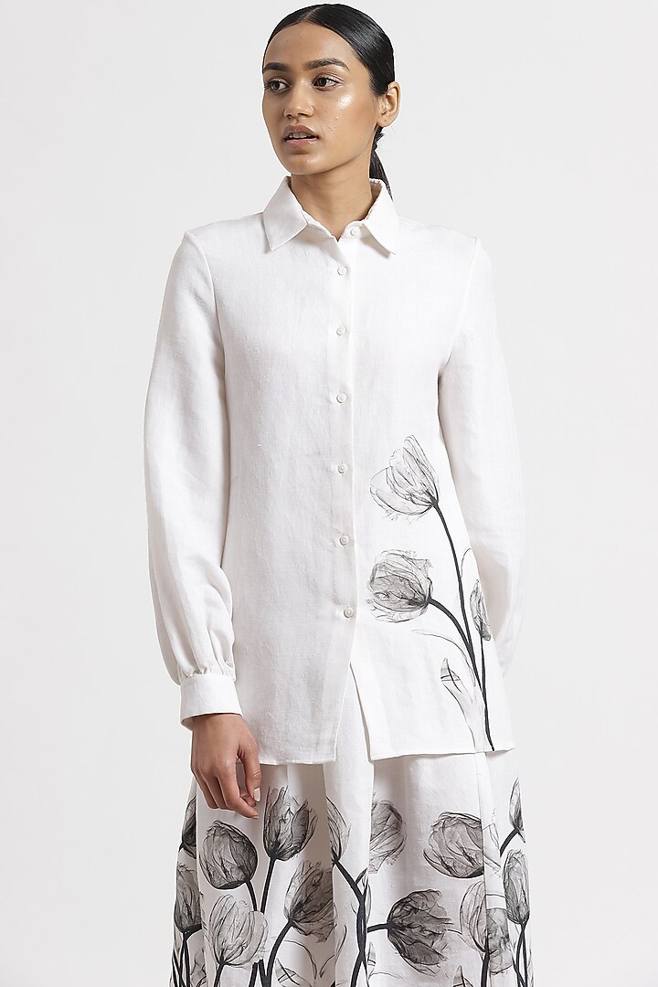White Linen Shirt by Genes Lecoanet Hemant at Pernia's Pop Up Shop