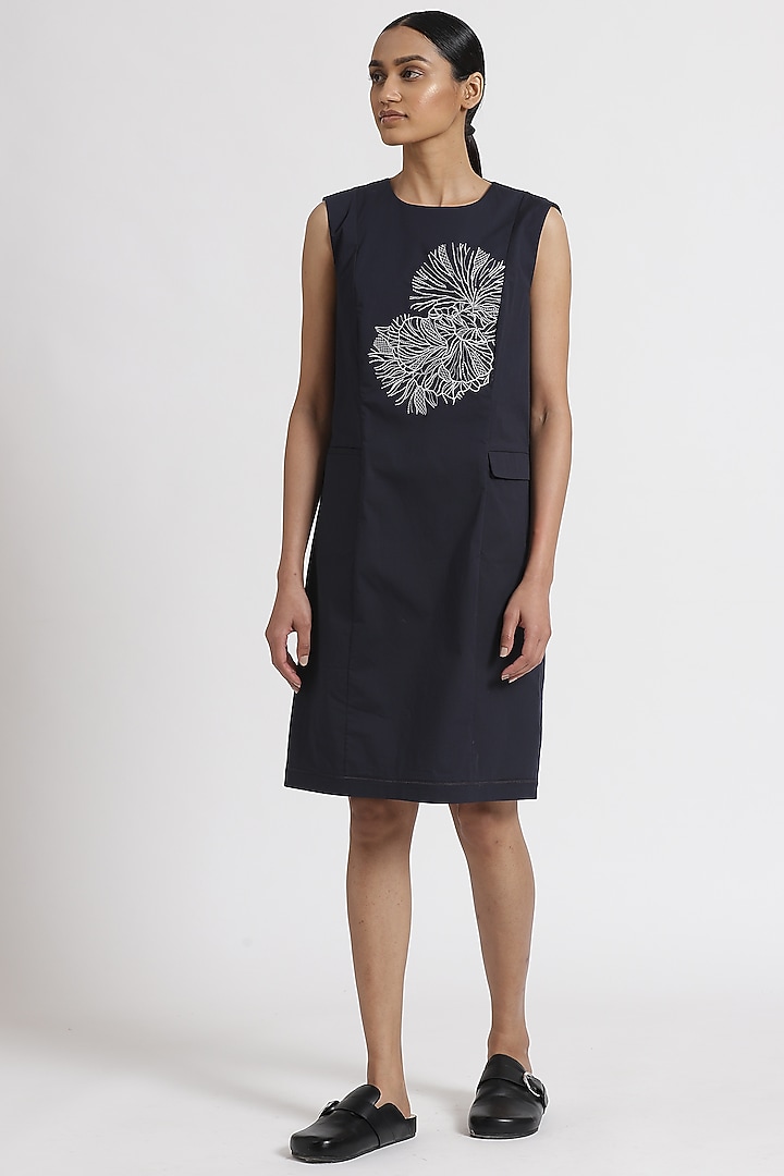 Navy Blue Poplin Dress by Genes Lecoanet Hemant at Pernia's Pop Up Shop