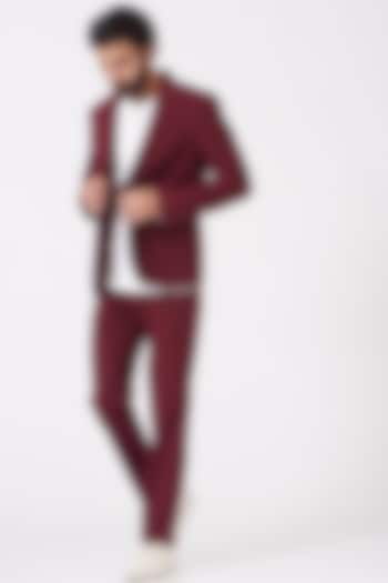 Burgundy Poly Viscose Trousers by Genes Lecoanet Hemant Men
