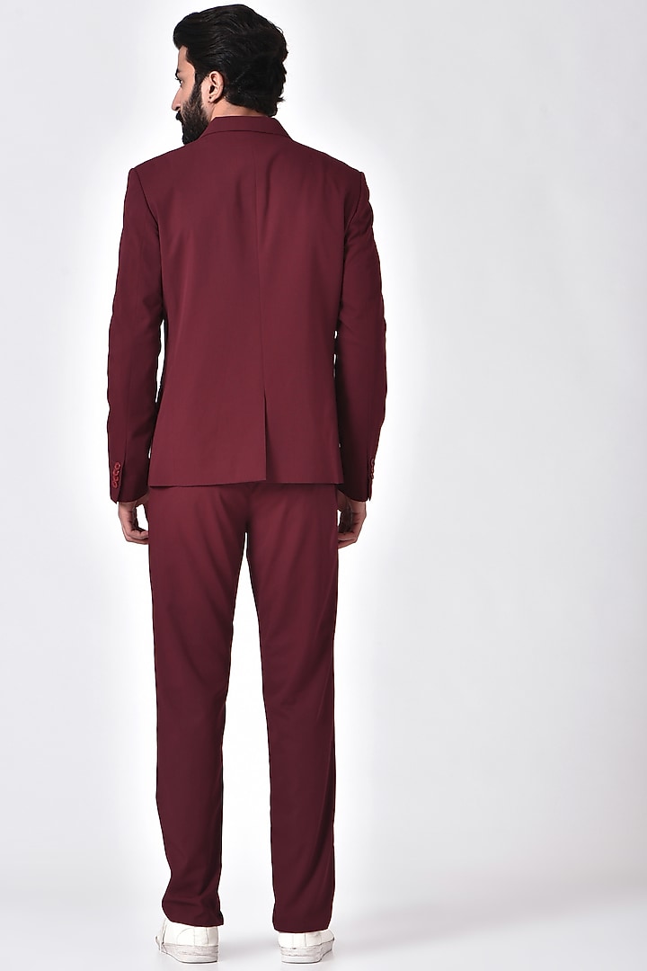 Burgundy Poly Viscose Trousers by Genes Lecoanet Hemant Men at Pernia's Pop Up Shop