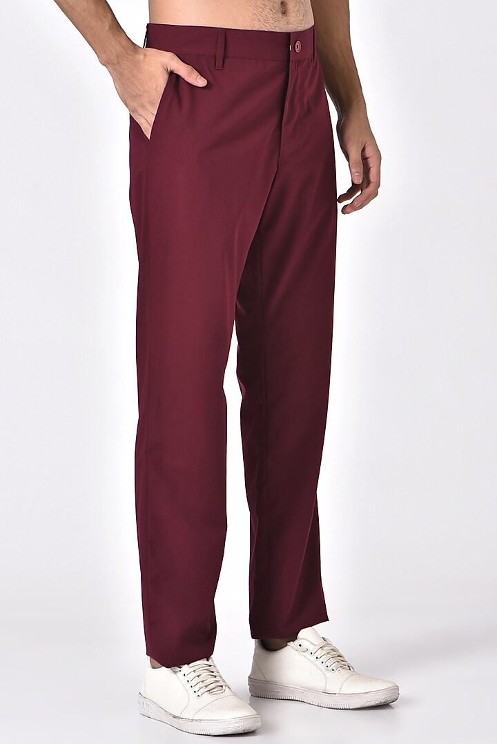 Burgundy Poly Viscose Trousers by Genes Lecoanet Hemant Men at Pernia's Pop Up Shop