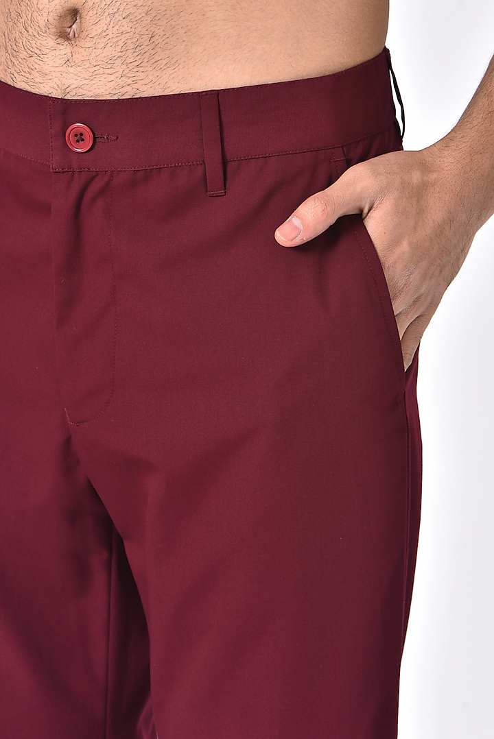 Burgundy Poly Viscose Trousers by Genes Lecoanet Hemant Men at Pernia's Pop Up Shop