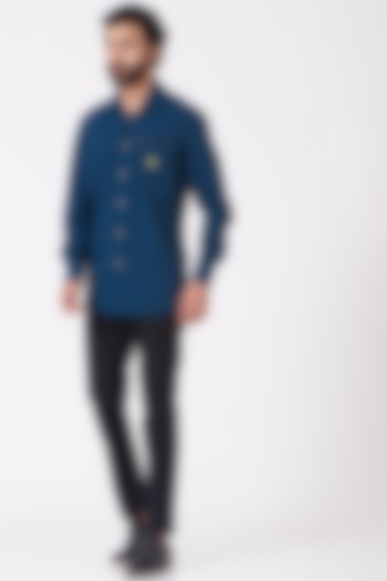 Teal Blue Poly Viscose Summer Shirt by Genes Lecoanet Hemant Men at Pernia's Pop Up Shop