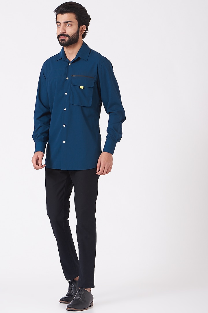 Teal Blue Poly Viscose Summer Shirt by Genes Lecoanet Hemant Men at Pernia's Pop Up Shop