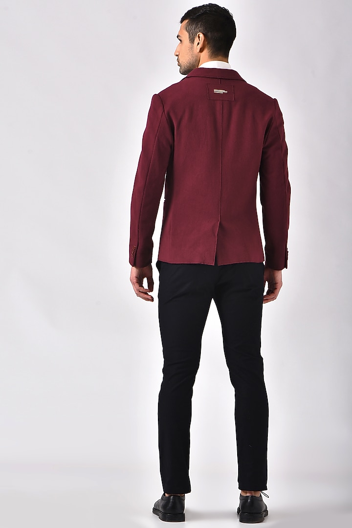 Burgundy Leather & Felt Jacket by Genes Lecoanet Hemant Men at Pernia's Pop Up Shop