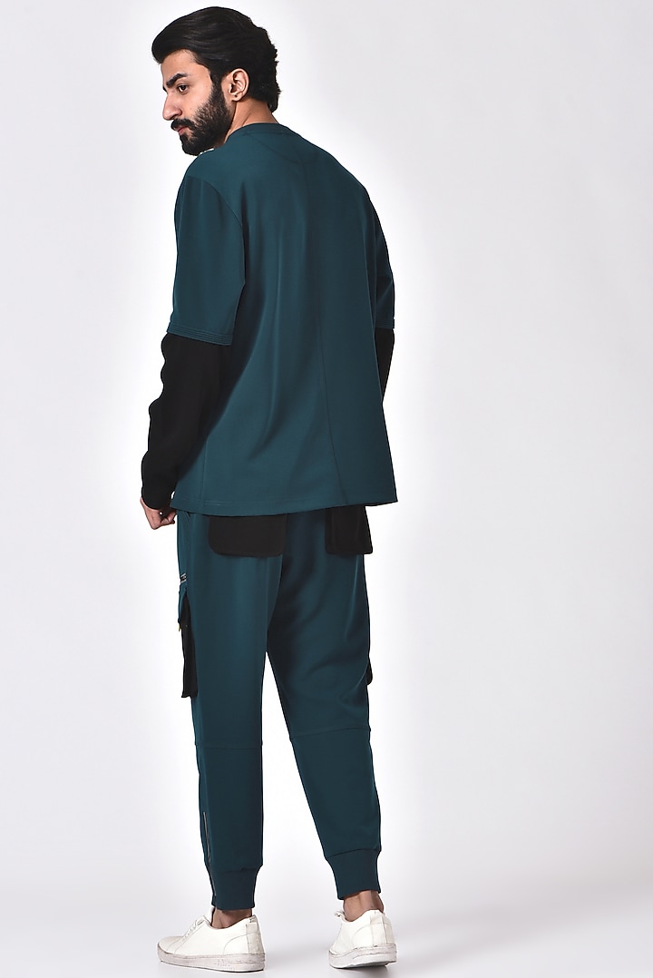 Teal Blue Poly Crepe T-Shirt by Genes Lecoanet Hemant Men at Pernia's Pop Up Shop