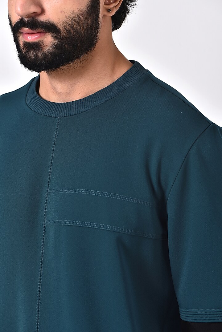Teal Blue Poly Crepe T-Shirt by Genes Lecoanet Hemant Men at Pernia's Pop Up Shop