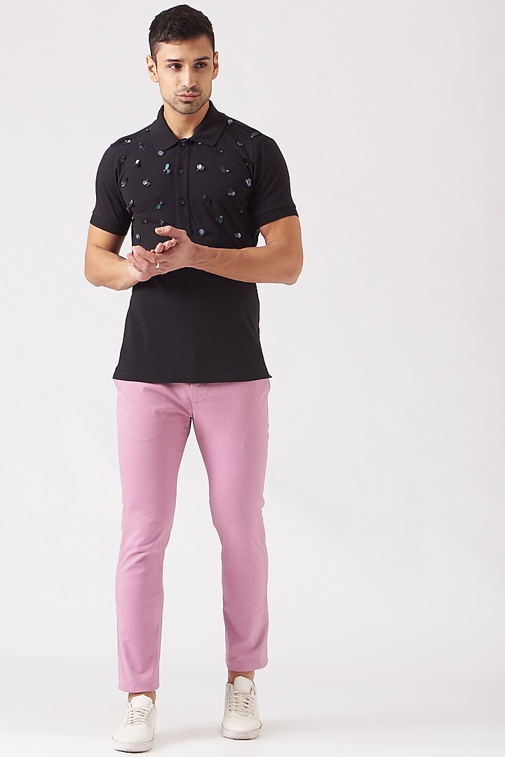 Black Embroidered T-Shirt by Genes Lecoanet Hemant Men at Pernia's Pop Up Shop