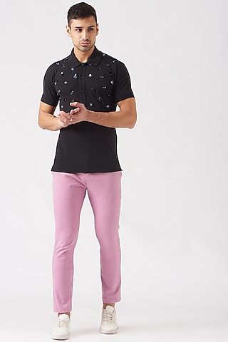 Black Embroidered T-Shirt by Genes Lecoanet Hemant Men