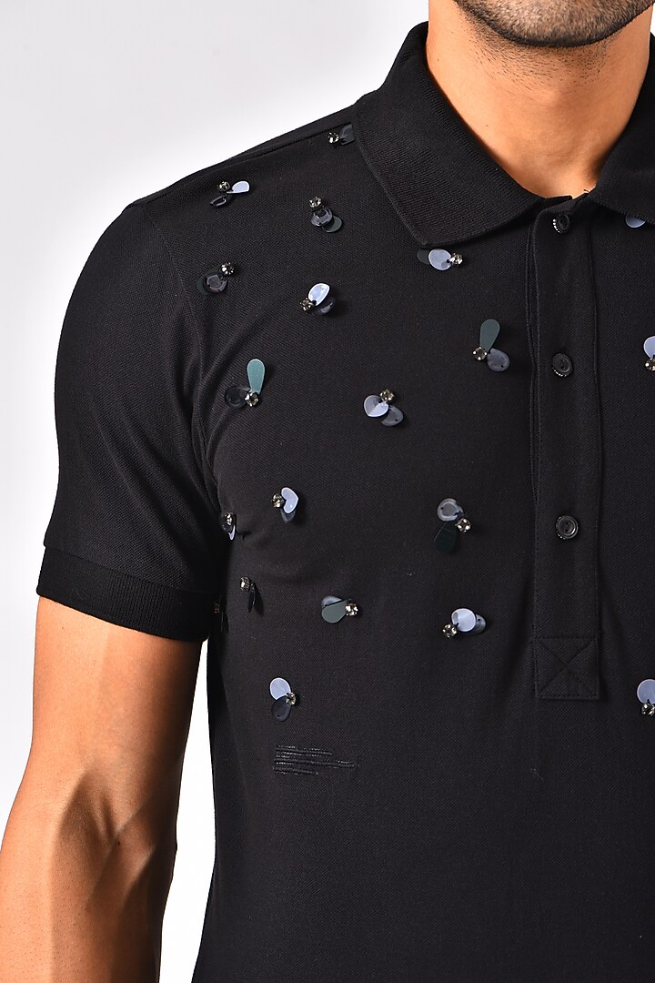 Black Embroidered T-Shirt by Genes Lecoanet Hemant Men at Pernia's Pop Up Shop