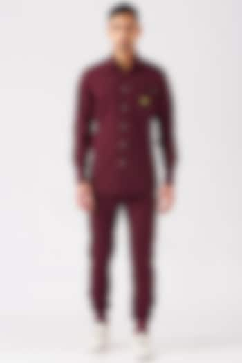 Burgundy Poly Viscose Trousers by Genes Lecoanet Hemant Men at Pernia's Pop Up Shop