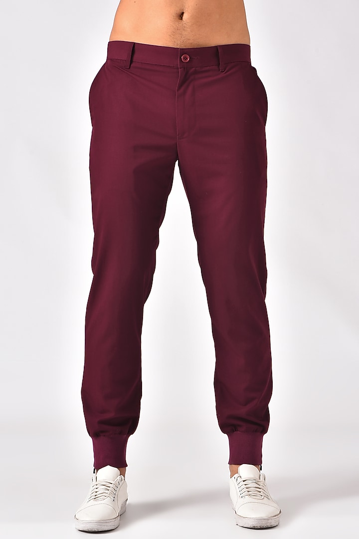 Burgundy Poly Viscose Trousers by Genes Lecoanet Hemant Men at Pernia's Pop Up Shop