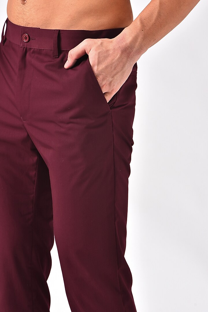 Burgundy Poly Viscose Trousers by Genes Lecoanet Hemant Men at Pernia's Pop Up Shop