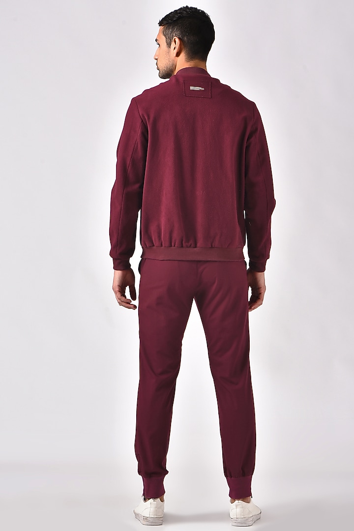 Burgundy Leather & Felt Bomber Jacket by Genes Lecoanet Hemant Men at Pernia's Pop Up Shop