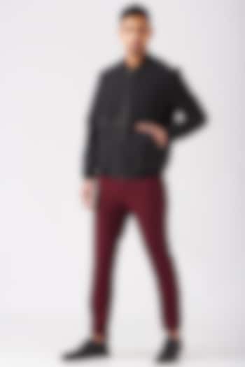 Charcoal Grey Leather & Felt Bomber Jacket by Genes Lecoanet Hemant Men at Pernia's Pop Up Shop