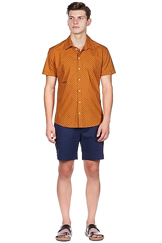 Rust Orange Printed Shirt by Genes Lecoanet Hemant Men