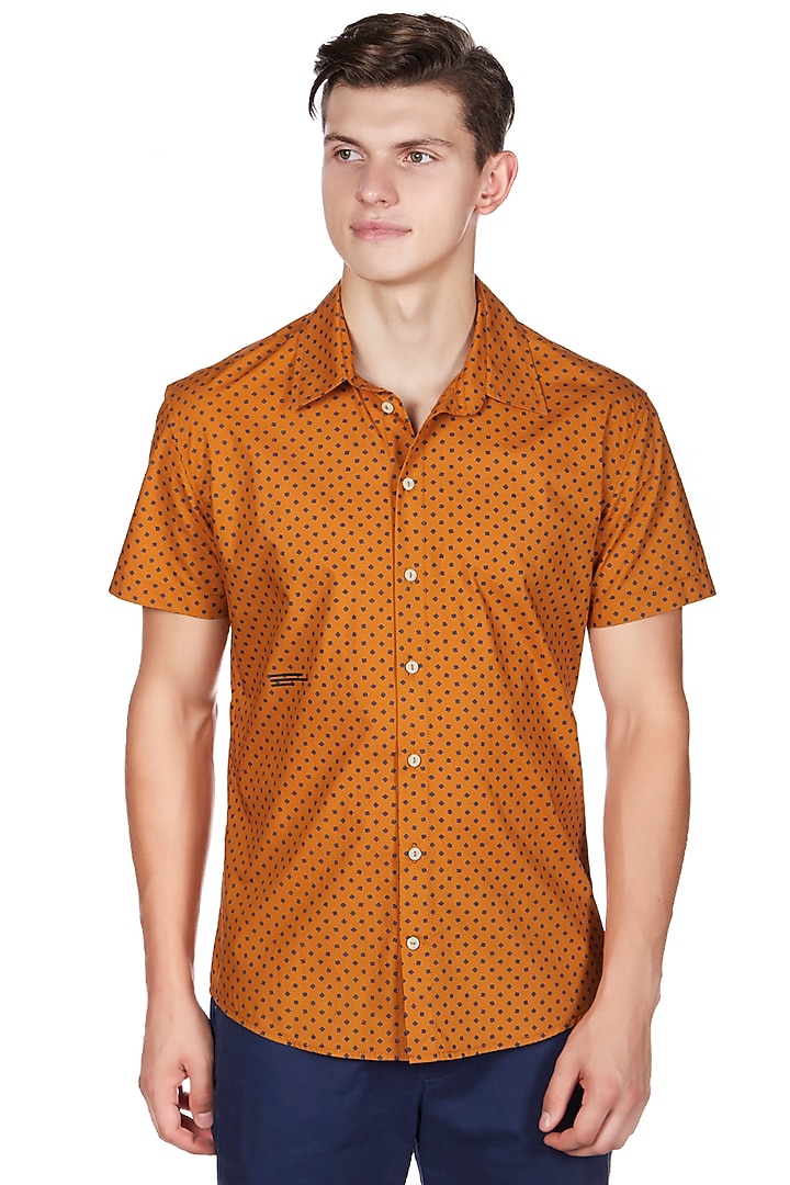 Rust Orange Printed Summer Shirt by Genes Lecoanet Hemant Men at Pernia's Pop Up Shop