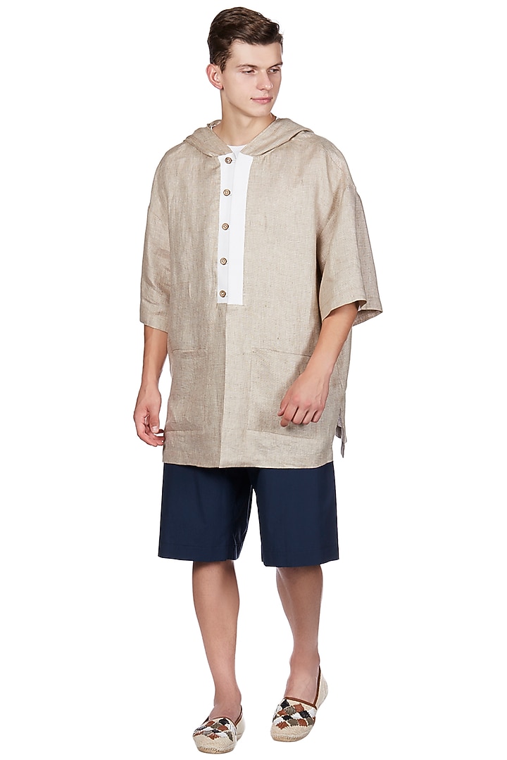 Natural Linen Hoodie Jacket by Genes Lecoanet Hemant Men at Pernia's Pop Up Shop