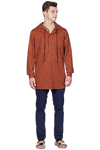 Rust Orange Cotton Hoodie by Genes Lecoanet Hemant Men