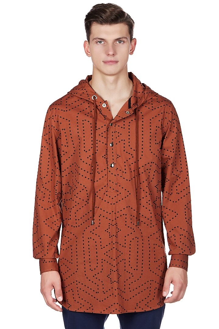 Rust Orange Cotton Hoodie by Genes Lecoanet Hemant Men at Pernia's Pop Up Shop