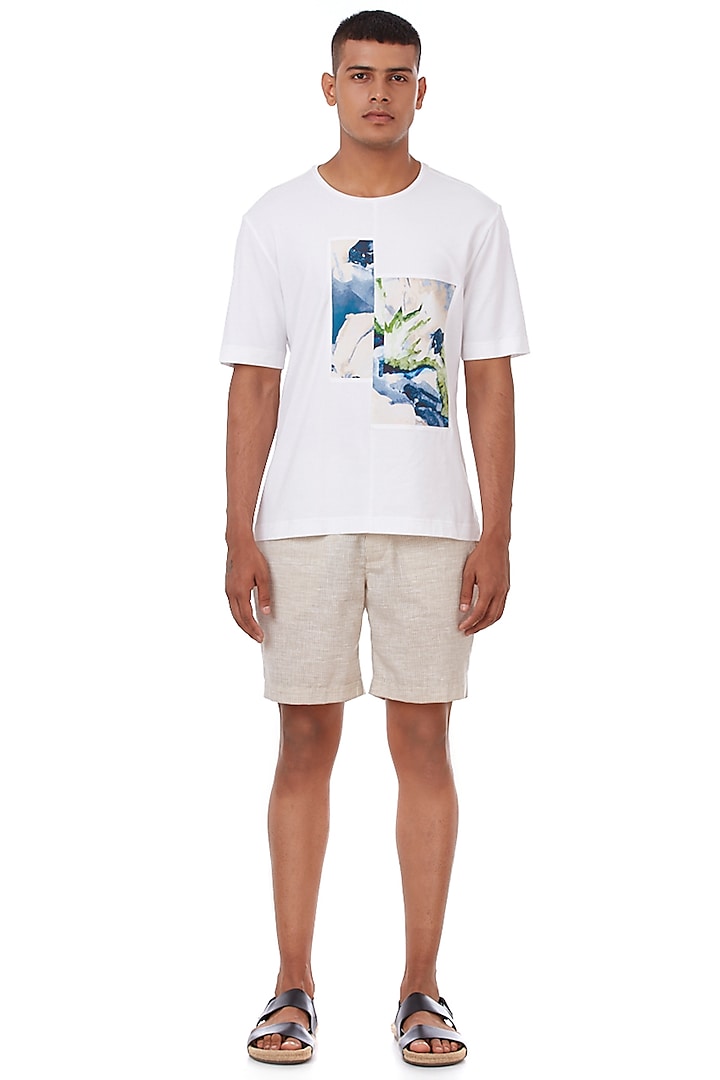 White Floral Printed T-Shirt by Genes Lecoanet Hemant