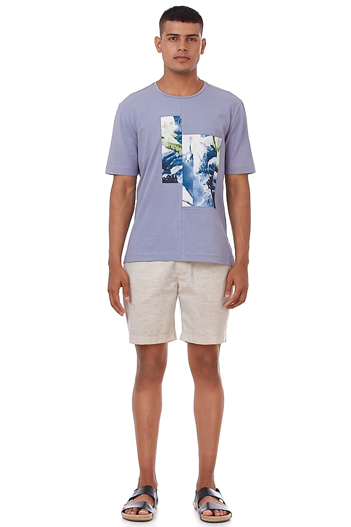 Prairie Blue Floral Printed T-Shirt by Genes Lecoanet Hemant