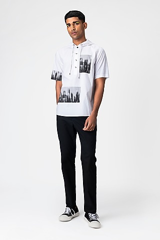 Ivory Printed Hoodie T-Shirt by Genes Lecoanet Hemant Men