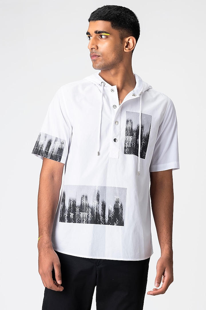 Ivory Printed Hoodie T-Shirt by Genes Lecoanet Hemant Men at Pernia's Pop Up Shop