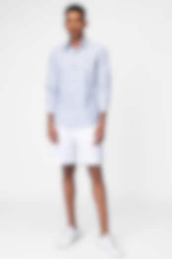 White & Blue Pinstriped Party Wear Shirt by Genes Lecoanet Hemant Men at Pernia's Pop Up Shop