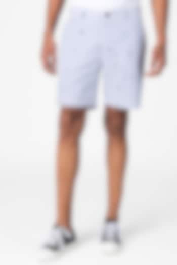White & Blue Pinstriped Shorts by Genes Lecoanet Hemant Men