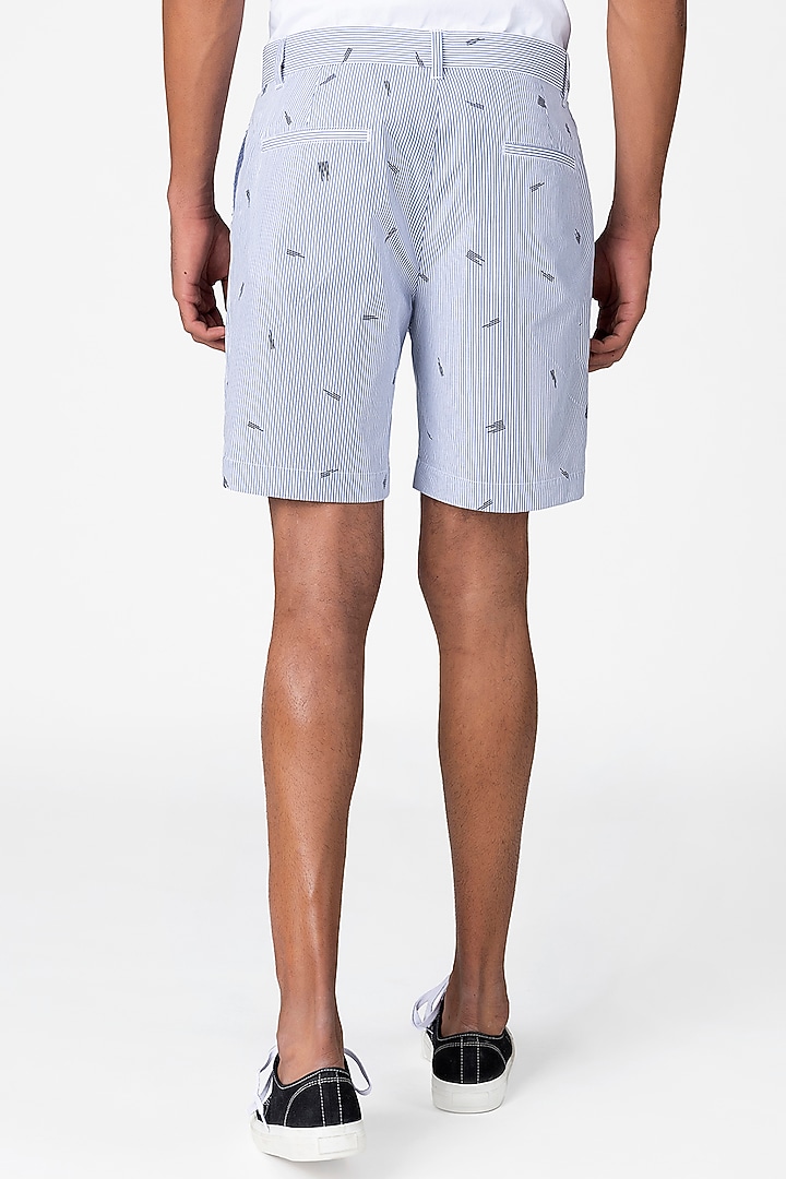 White & Blue Pinstriped Shorts by Genes Lecoanet Hemant Men at Pernia's Pop Up Shop