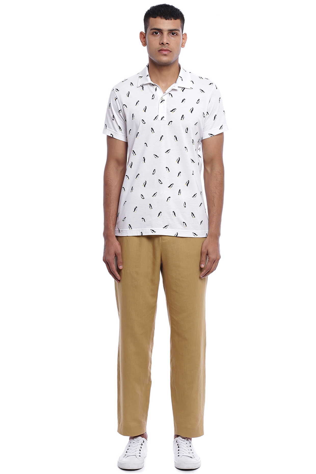 White Printed Polo T-Shirt by Genes Lecoanet Hemant Men