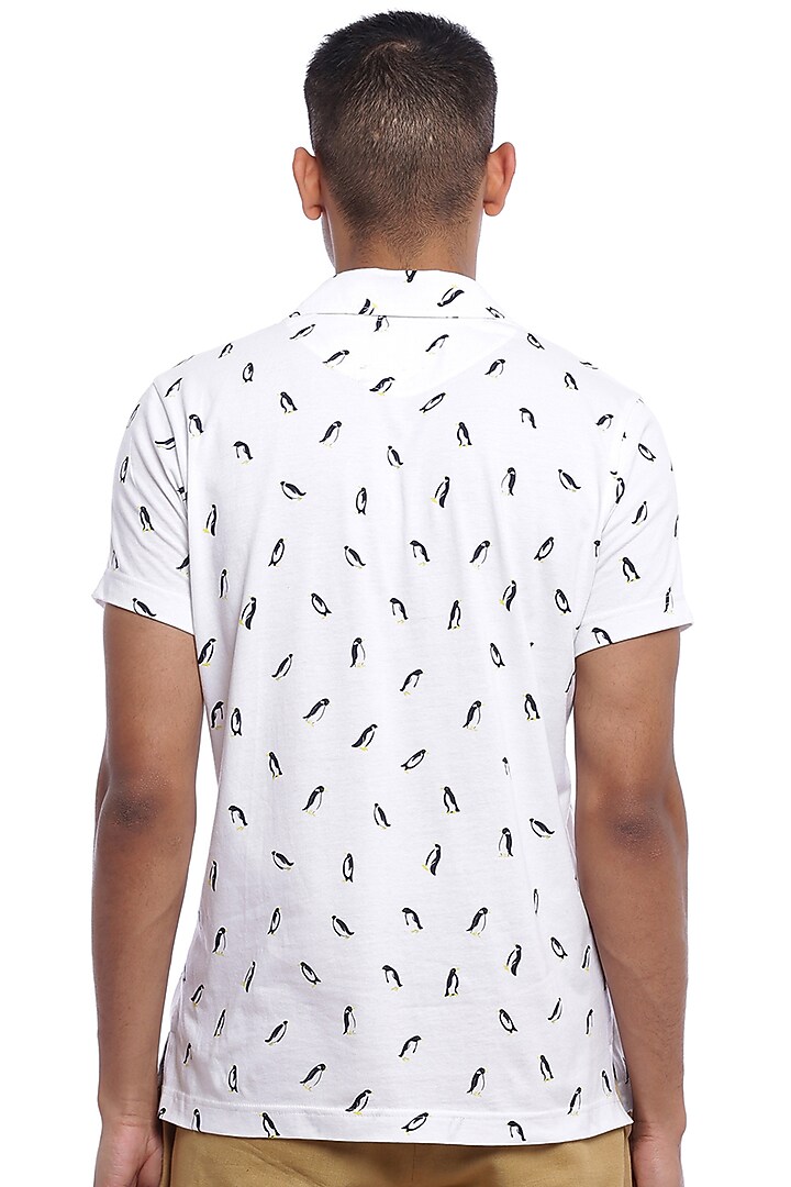 White Printed Polo T-Shirt by Genes Lecoanet Hemant Men at Pernia's Pop Up Shop