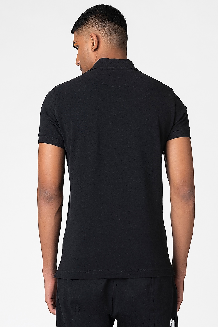 Midnight Black Printed Polo T-Shirt by Genes Lecoanet Hemant Men at Pernia's Pop Up Shop