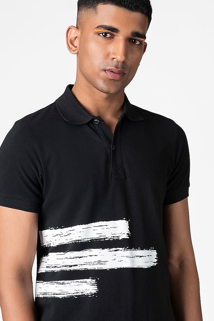 Midnight Black Printed Polo T-Shirt by Genes Lecoanet Hemant Men at Pernia's Pop Up Shop