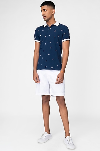 Marine Blue T-Shirt With Print by Genes Lecoanet Hemant Men