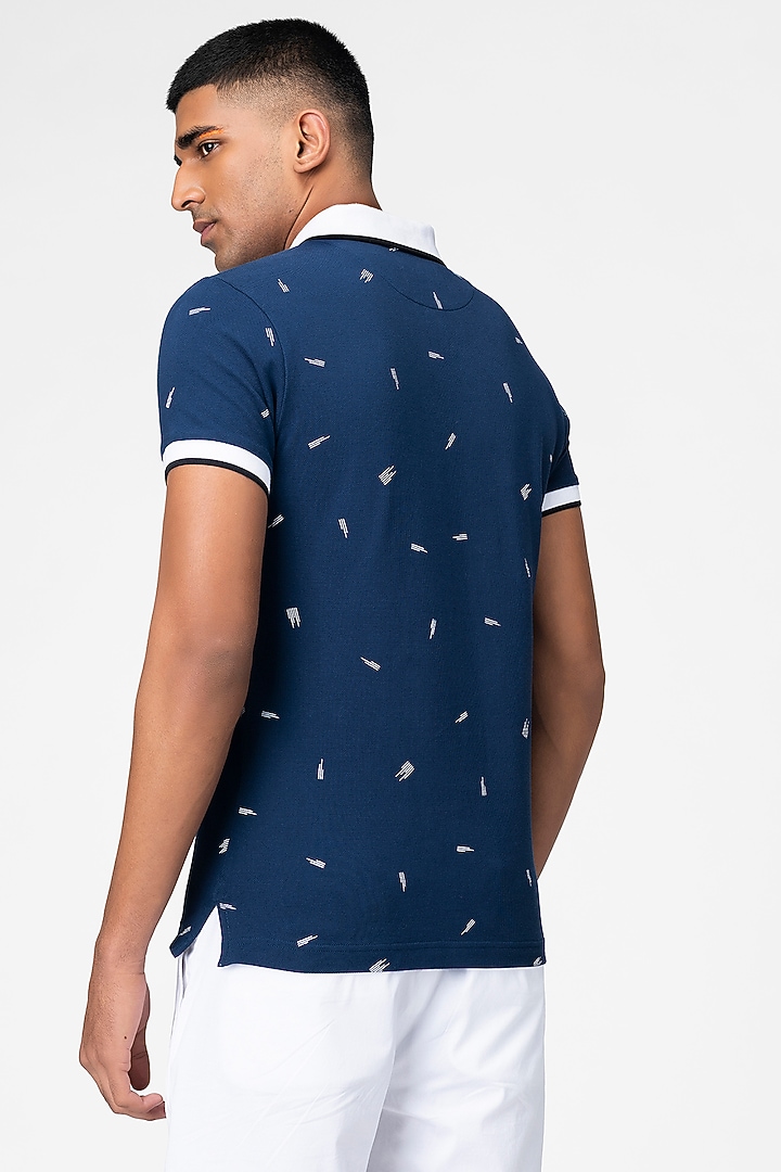 Marine Blue T-Shirt With Print by Genes Lecoanet Hemant Men at Pernia's Pop Up Shop
