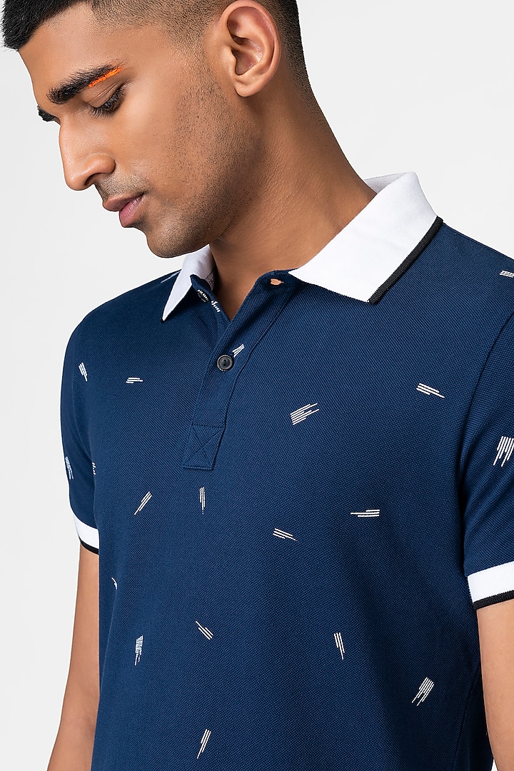 Marine Blue T-Shirt With Print by Genes Lecoanet Hemant Men at Pernia's Pop Up Shop