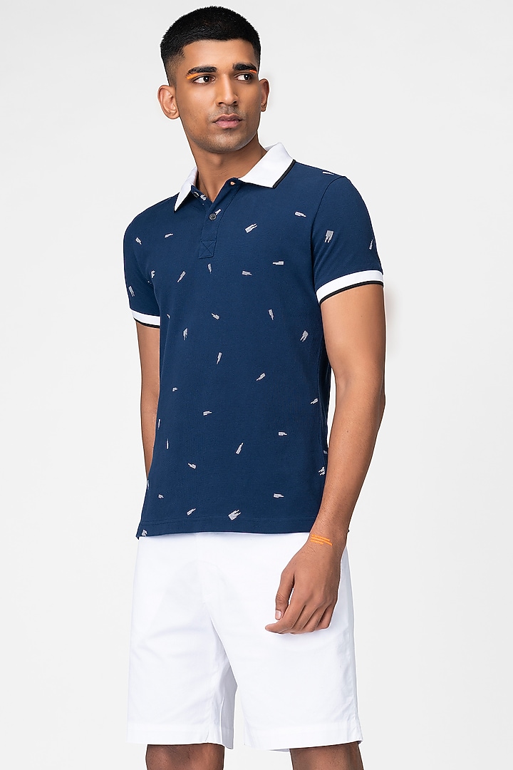 Marine Blue T-Shirt With Print by Genes Lecoanet Hemant Men at Pernia's Pop Up Shop
